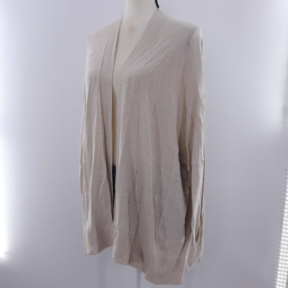LOFT Open Front Cardigan Sweater Beige Cotton Blend Knit Size‎ Large